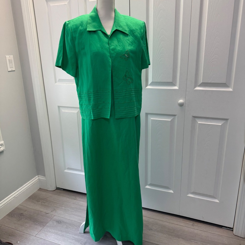 Jessica Howard Green Linen Blend 2 Piece Maxi Dress and Butterfly Jacket Set 14